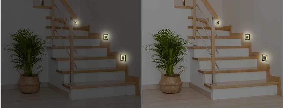 OPRAWA SCHODOWA z CZUJNIKIEM ruchu zmierzchu 230v LED SREBRNA ZIMNA 6000k - obrazek 3
