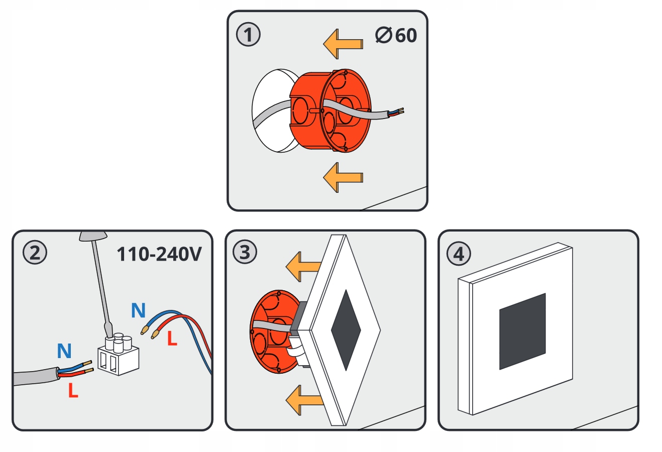Zestaw 6x Lampka schodowa LED 230+ 2 czujka ruchu SREBRNA ZIMNA LUB CIEPŁA - obrazek 13
