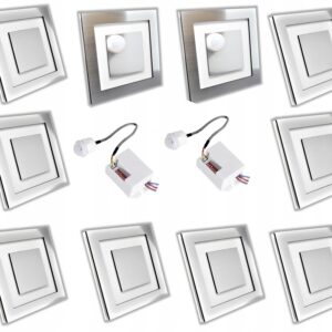 Zestaw 8x Lampka schodowa LED 230+ 2 czujka ruchu SREBRNA ZIMNA LUB CIEPŁA